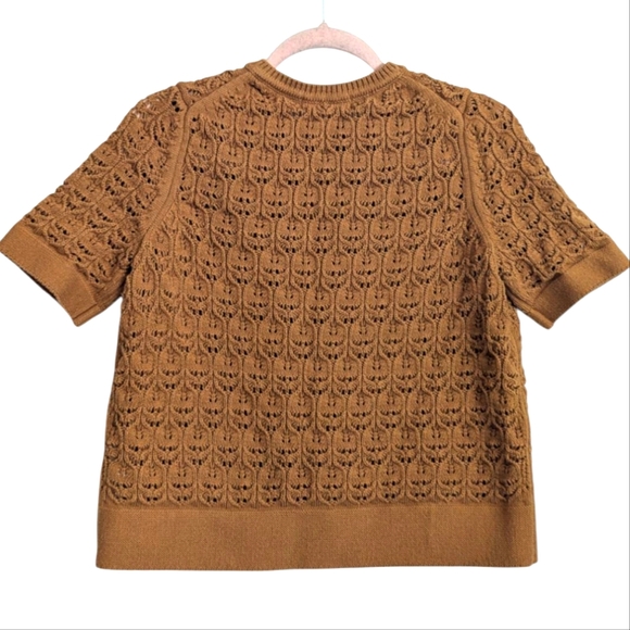 Boden Brown Crochet Cropped Cardigan Women's Sz Medium Short Sleeve Button Front - Picture 3 of 9